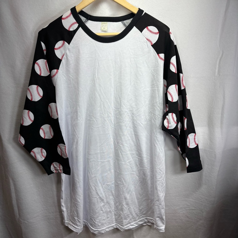 Luxury JLT‎ Casual Raglan Jersey Shirt White Black With Baseball Sleeve Size 3XL